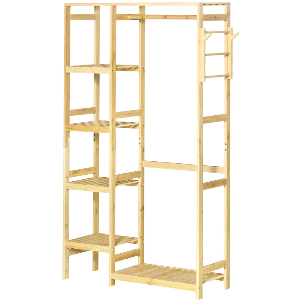 Appendiabiti con scaffale 4 livelli ¨C Zephmum ¨C Legno naturale 90x30x155 cm