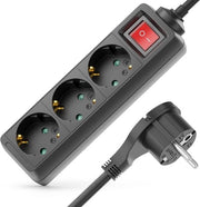 Scatola di connessione 3-fuochi piano con interruttore on-off - per uso interno - 14 m cavo - blocco contatto - contenitore in plastica robusto - nero