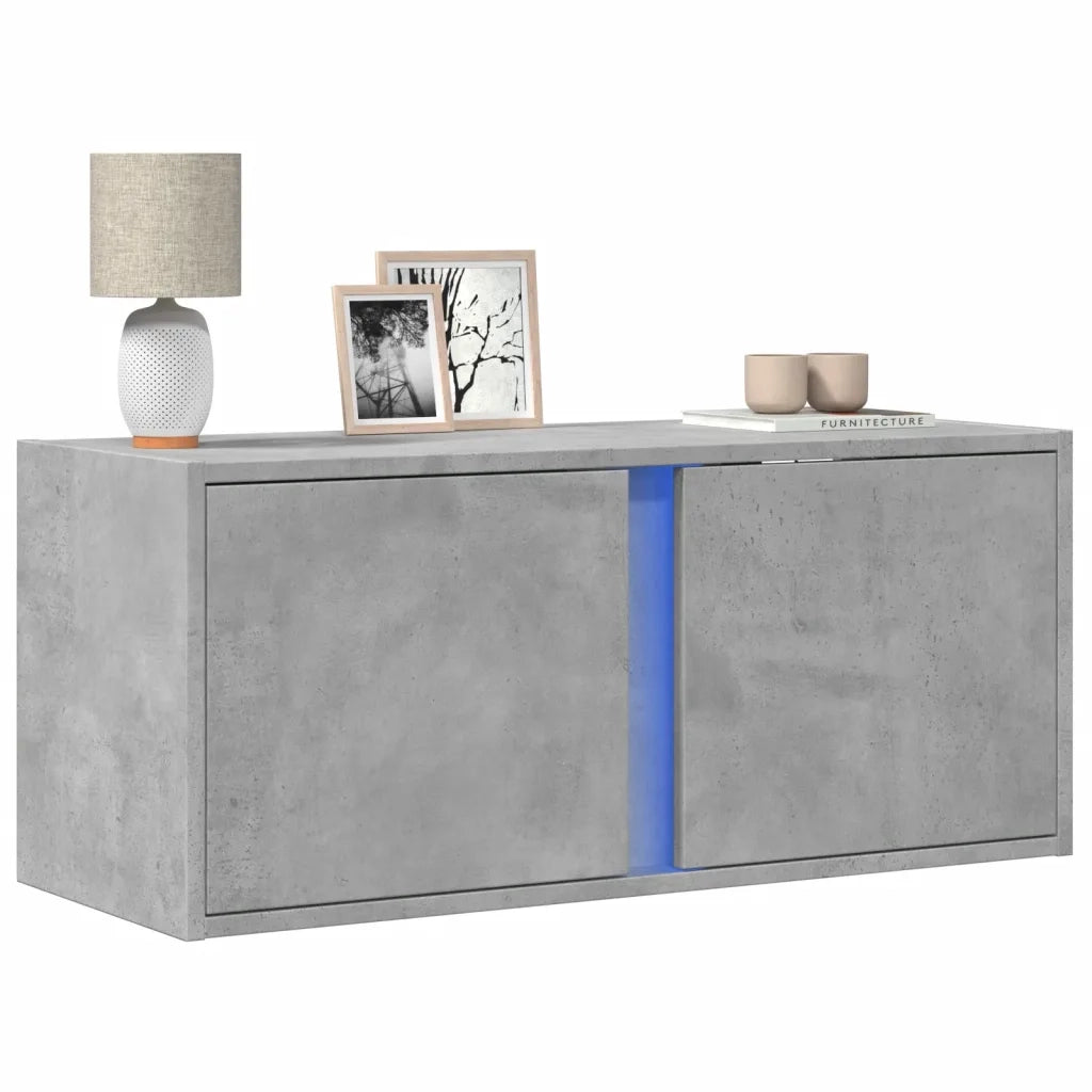 Mobile TV a Parete con Luci LED-Mobile TV a Muro Grigio Cemento 80x31x35 cm 327637