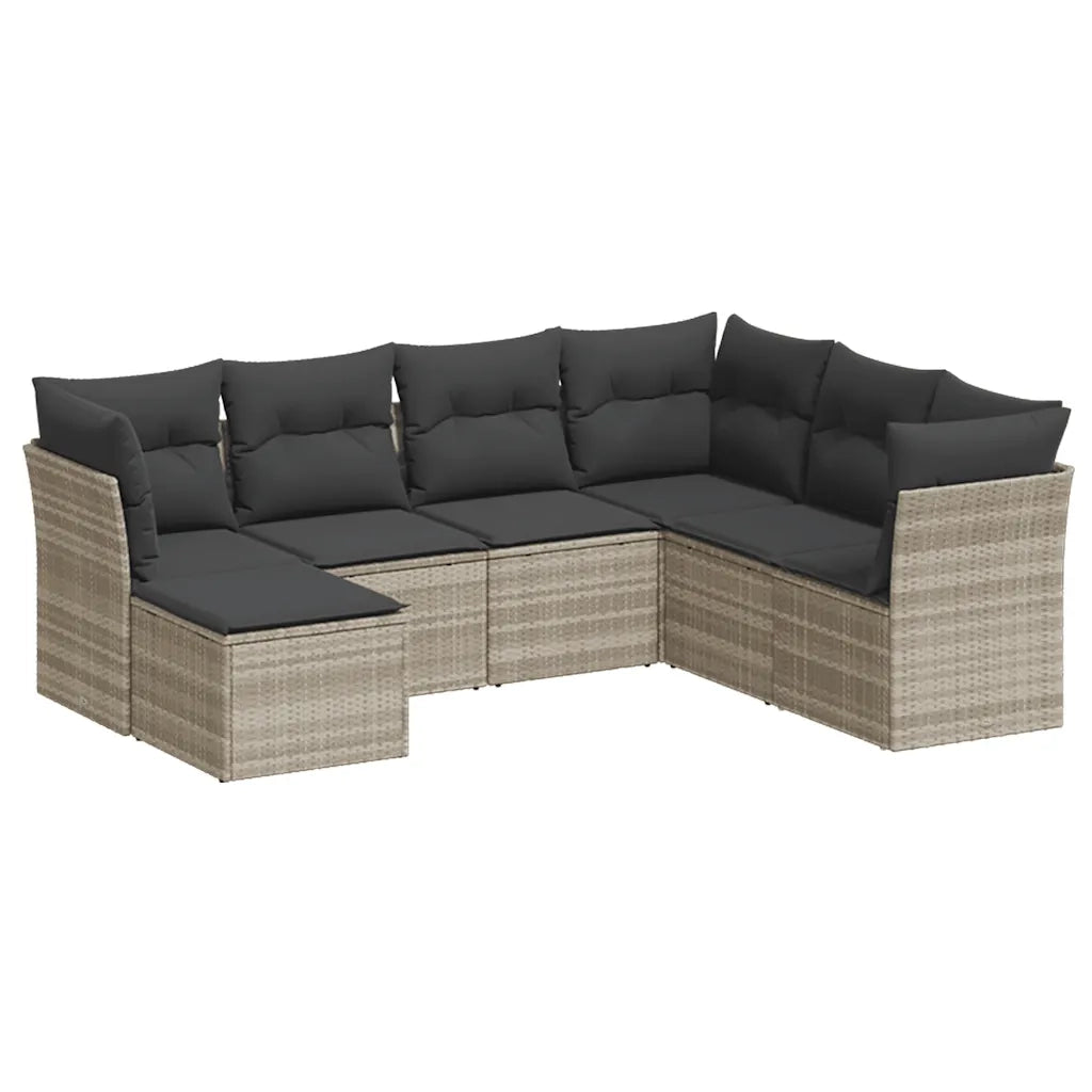 Set Divani da Giardino 7pz con Cuscini Grigio Chiaro Polyrattan
