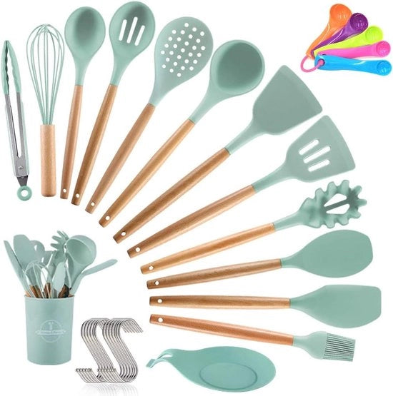 Set di aiuto per cucina resistenti al calore da 14 pezzi - accessori da cucina in silicone senza danneggiare la superficie antiaderente