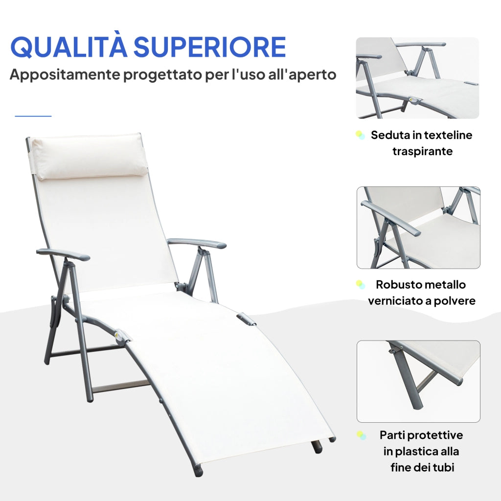 Sdraio da Giardino Pieghevole con Cuscino ¨C zephmum ¨C Beige 137x63.5x100.5cm
