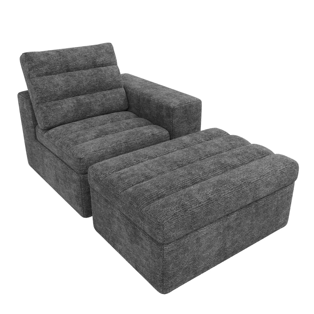 Divano angolare modulare in chenille con design senza telaio e cuscini morbidi, grigio chiaro, 253 × 161 × 89 cm