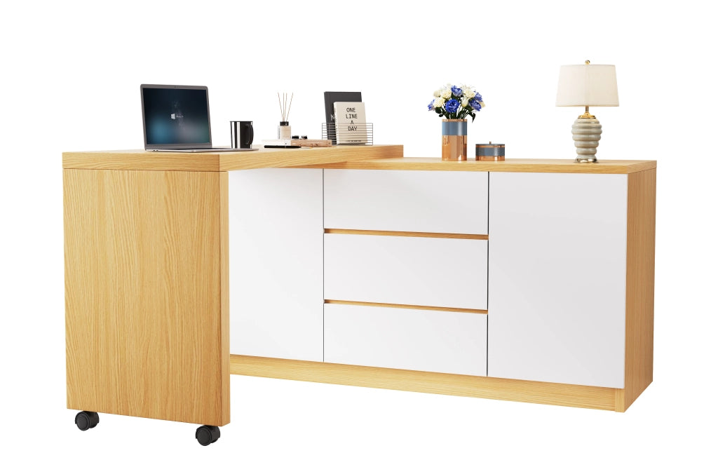 Scrivania pieghevole con piano girevole a 360° e 3 cassetti, per ufficio, in truciolare, rovere, 120 × 50 × 76,5 cm