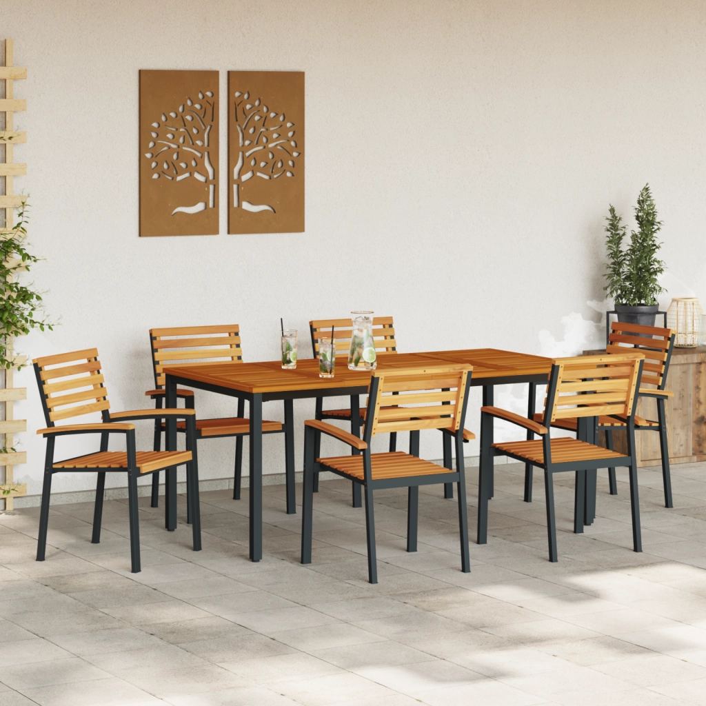 Set da Pranzo Giardino 7 Pezzi in Legno Massello Acacia e Metallo