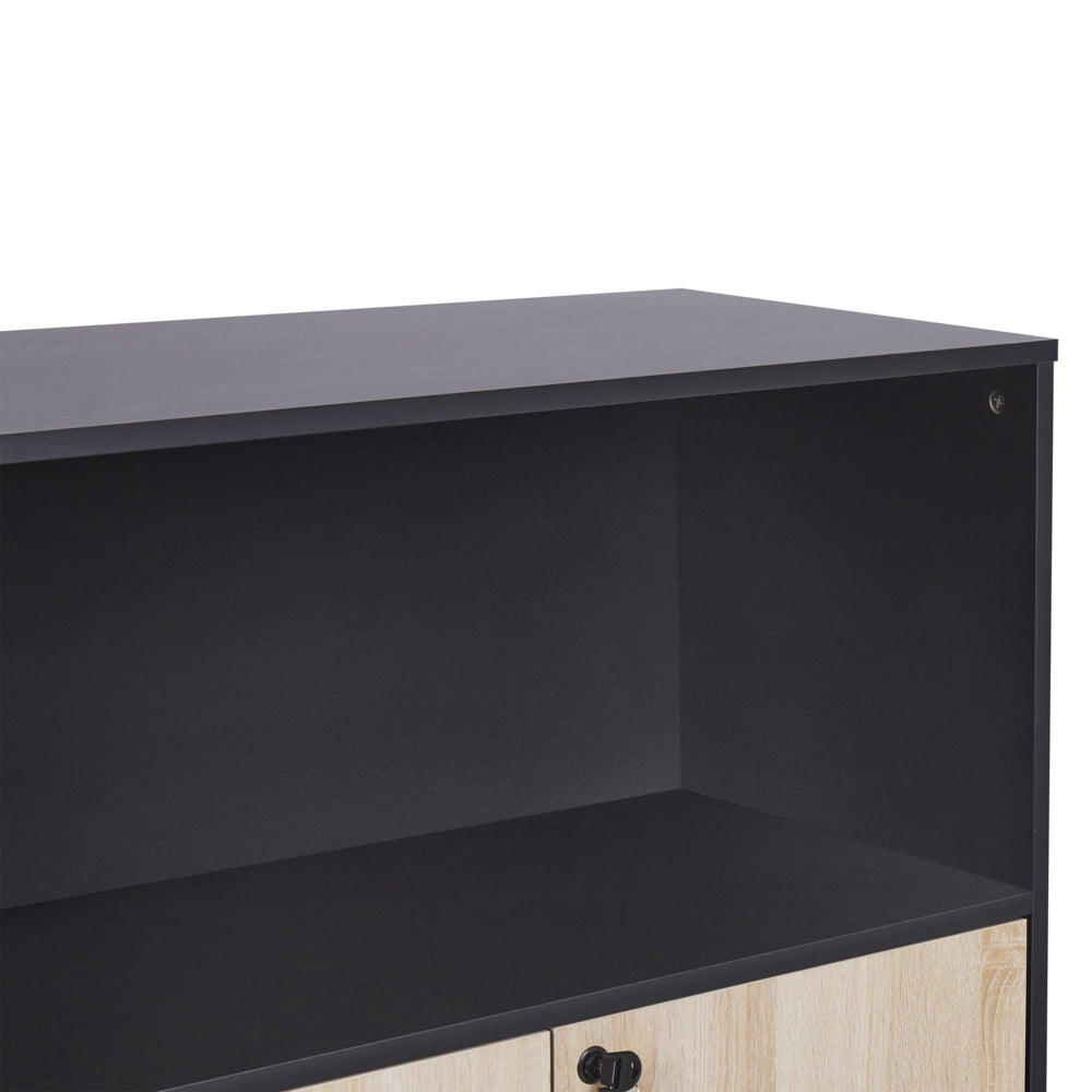 Armadietto moderno con 2 ante e scaffale aperto con chiusura a chiave legno chiaro e nero ufficio di casa stile moderno