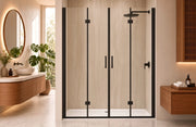 Box doccia nicchia 200 cm porta DUE BATTENTI SOFFIETTO H200 cm cristallo 6mm profilo NERO OPACO DINO