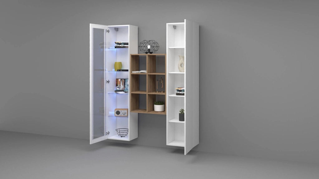 Madia Gastone, Credenza 8 Ripiani Made in Italy, 30x40x180h cm Bianco Acero