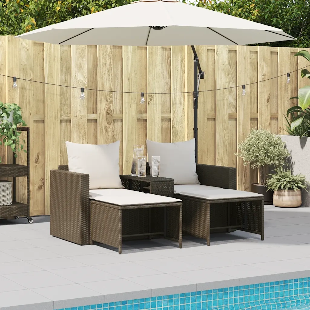 Set Divano da Giardino 5 pz con Cuscini Marrone in Polyrattan