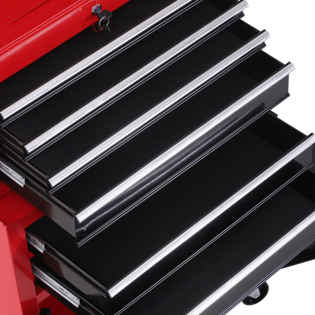 Carrello Porta Attrezzi 2 in 1 con Cassetta Superiore e Armadietto Inferiore 61,6x33x108 cm in Metallo Rosso
