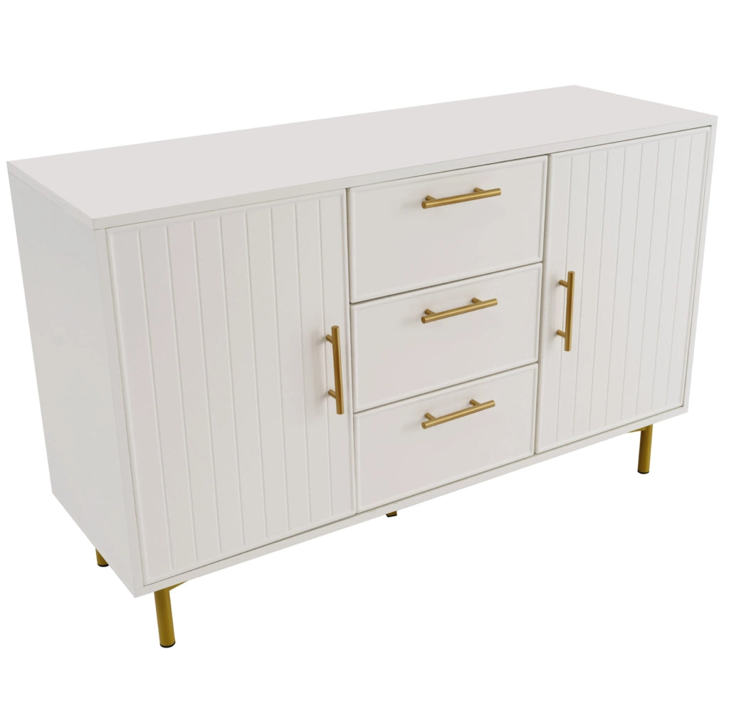 Credenza moderna con 2 ante e 3 cassetti; ripiano regolabile; 120x40x75 cm; bianco