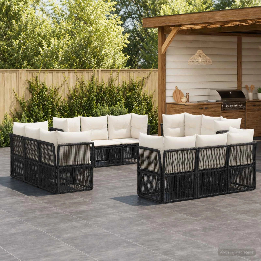 Set Divano da Giardino 12 pz Nero polyrattan 3434146