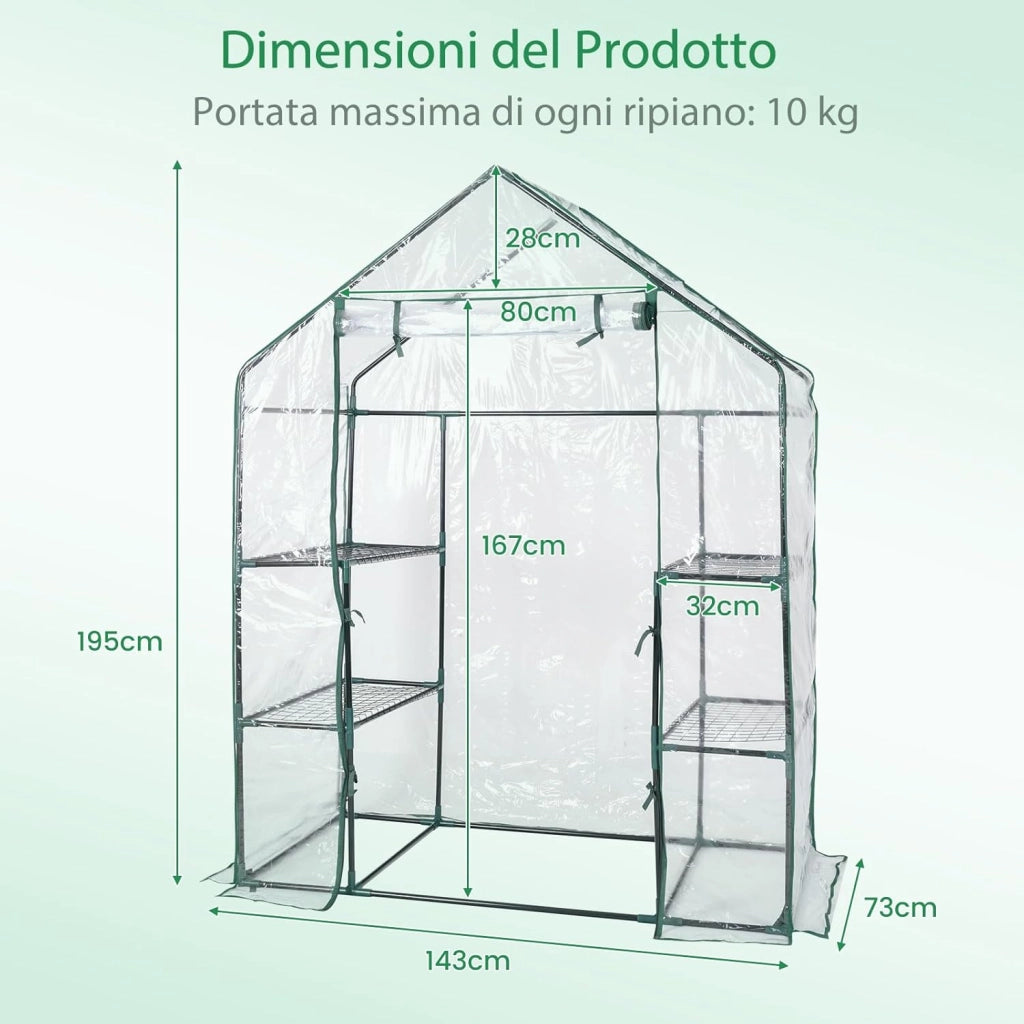 Serra da Giardino per Orto e Piante Inverno, Serra da Esterno con Telaio in Alluminio, Porta Avvolgibile e Telo Trasparente, Serra Robusta per Giardino e Balcone, 143 x 73 x 195 cm
