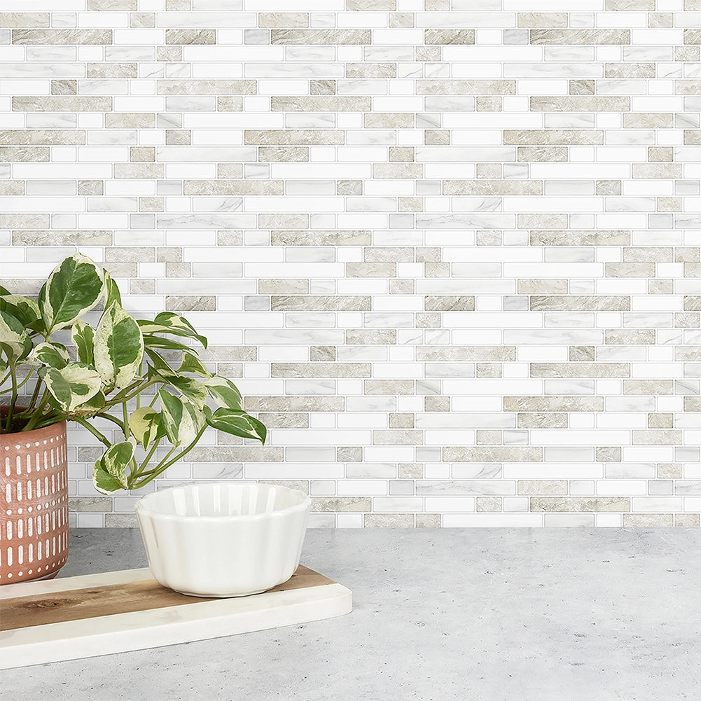 Set 10 Pannelli Adesivi Piastrelle Muro Parete 30.5 cm Decoro Mattoncini Beige