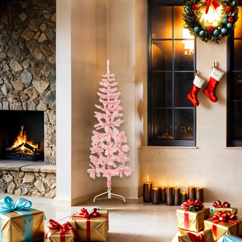 Albero Natale | Decorazioni natalizie Artificiale Sottile a Met¨¤ e Supporto Rosa 150 cm