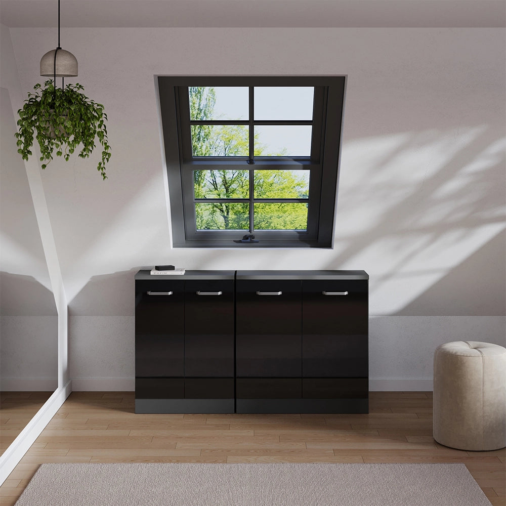 Set di mobili sottotetto Rion Nero lucido/Antracite 140 cm Set di 2 carcasse armadio profondità 60 cm Vicco