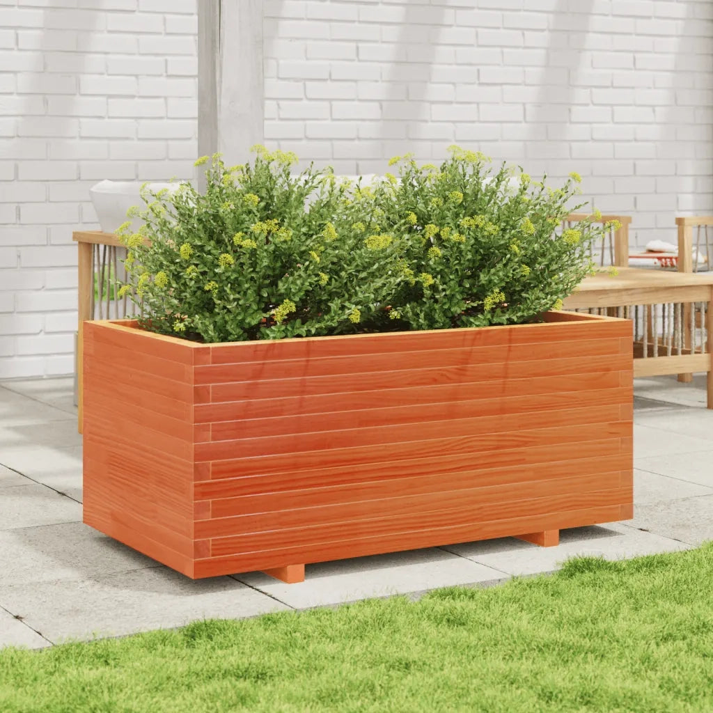 Fioriera Giardino-Vaso da Esterno-Contenitore per Piante Marrone Cera 110x60x49,5 Legno Massello Pino