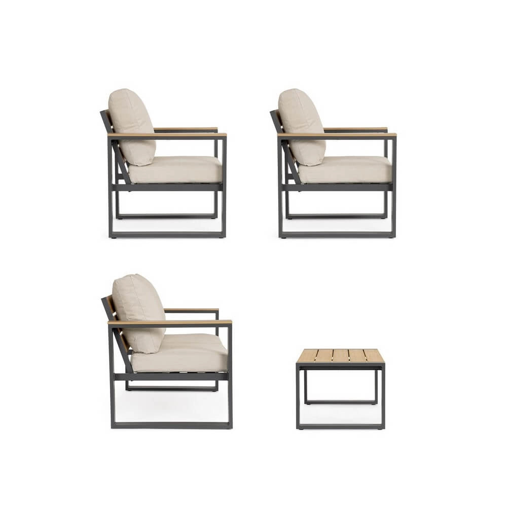 Set da 4 Salotto da Giardino in Alluminio con Cuscini e Tavolino - TALVION