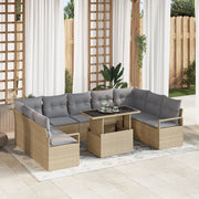 Set Divano da Giardino con Cuscini di 10 Pezzi Beige Polyrattan