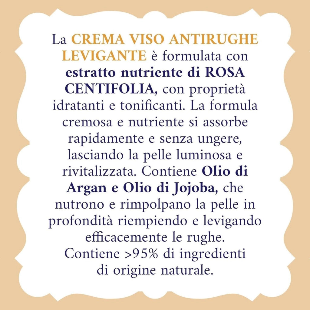 ACQUA ALLE ROSE CREMA VISO ANTIRUGHE LEVIGANTE CON ESTRATTO NUTRIENTE DI ROSA CENTIFOLIA E OLIO DI ARGAN 50 ML