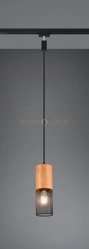 DUOLINE TOSH SOSPENSIONE METALLO NERO E LEGNO D. 8CM 1 LUCE ATTACCO E27