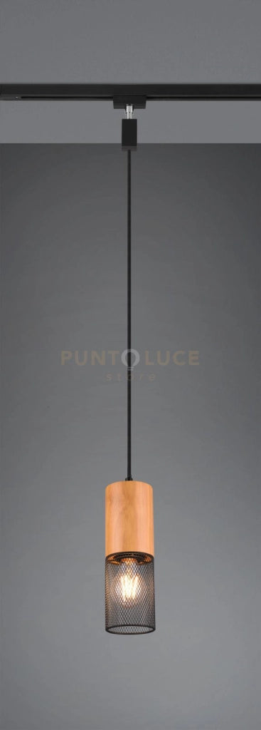 DUOLINE TOSH SOSPENSIONE METALLO NERO E LEGNO D. 8CM 1 LUCE ATTACCO E27