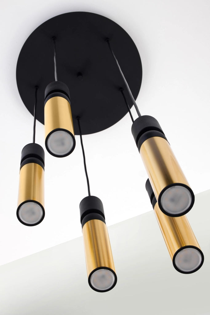 Lampadario moderno tondo Ø37 nero oro 5xGU10 Alas Jupiter