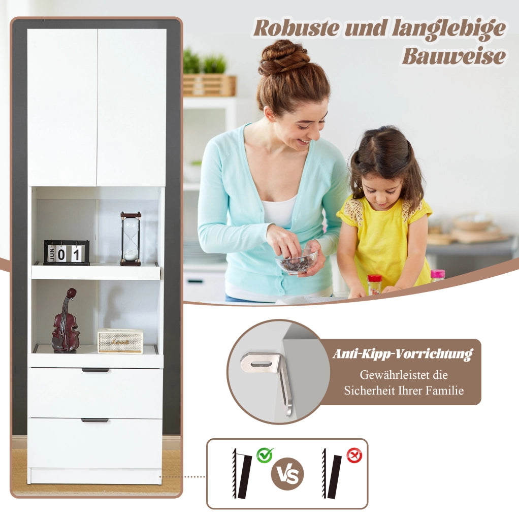 Colonna dispensa cucina 200 cm con 2 cassetti e vano microonde