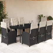 Set da Pranzo da Giardino 9 pz con Cuscini Nero in Polyrattan