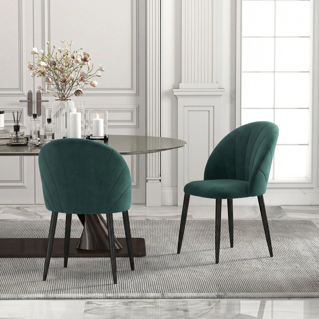 Set 2 Sedie da Pranzo 52x55x79 cm Imbottite con Schienale a Conchiglia in Velluto Verde Scuro