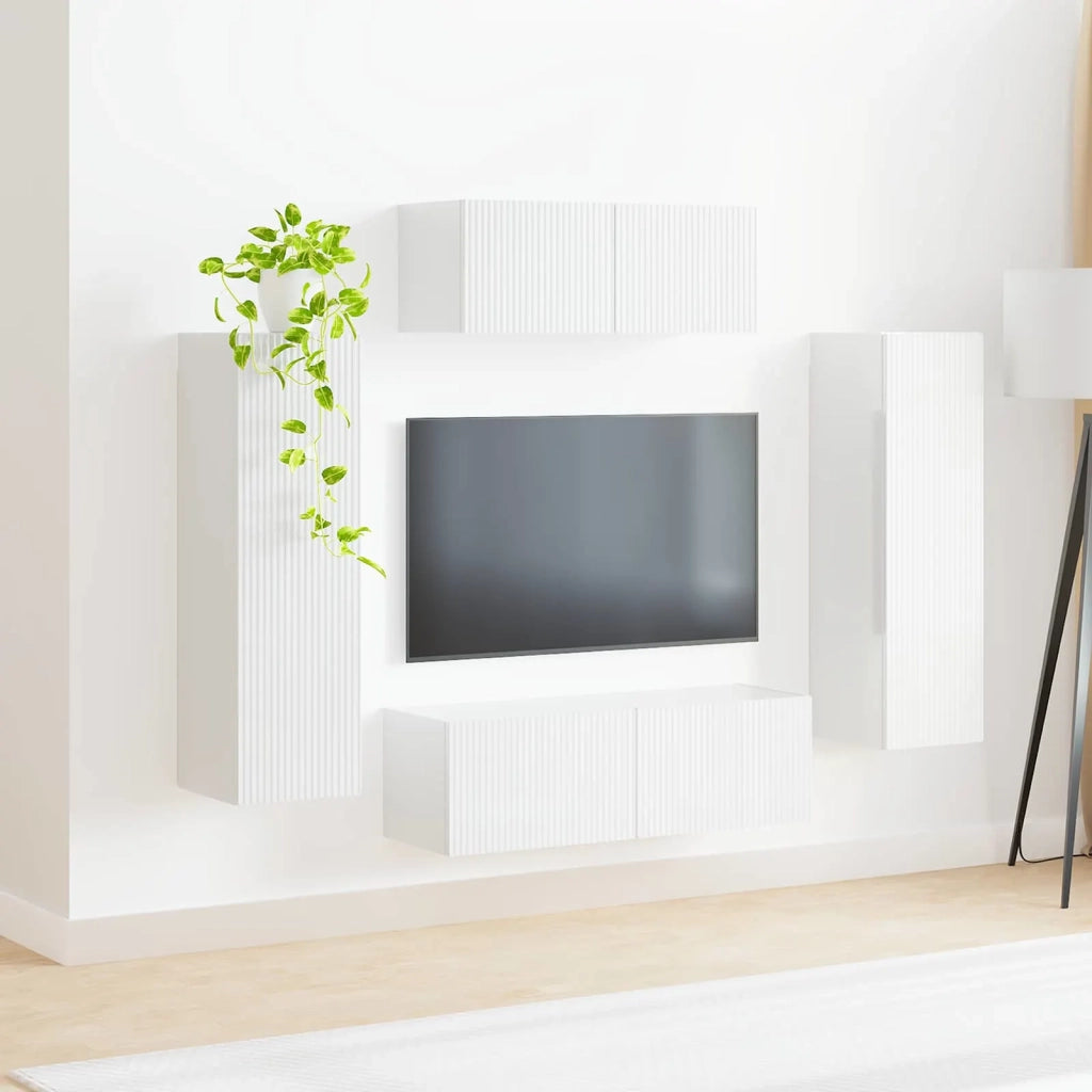 Set mobile TV 3 pz | Armadietto TV | Mobile Porta TV Bianco Lucido Legno multistrato