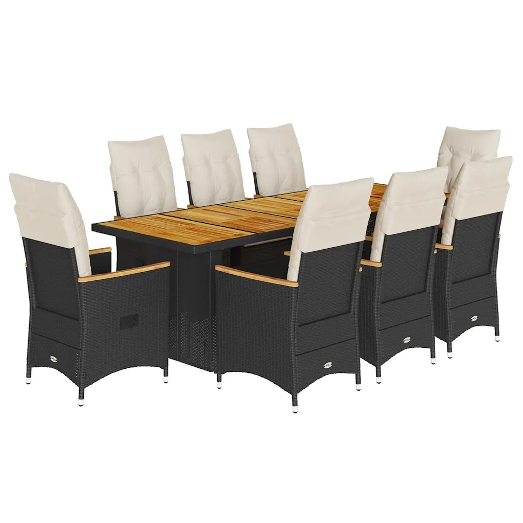 vidaXL Set Bistrò da Giardino 9 pz con Cuscini in Polyrattan Nero