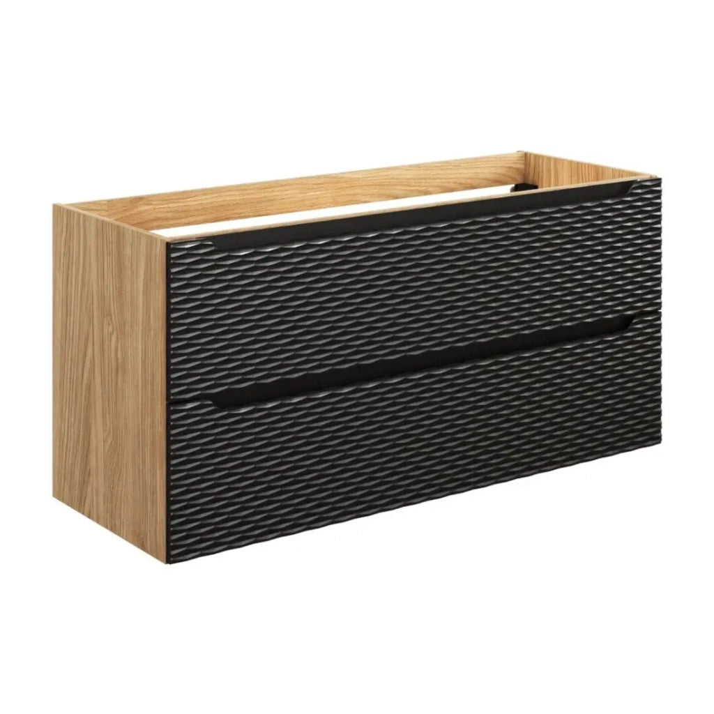 Mobile sottolavabo YOKA – 2 cassetti – Rovere chiaro e nero – L120 × P46 × H57 cm – Da appendere