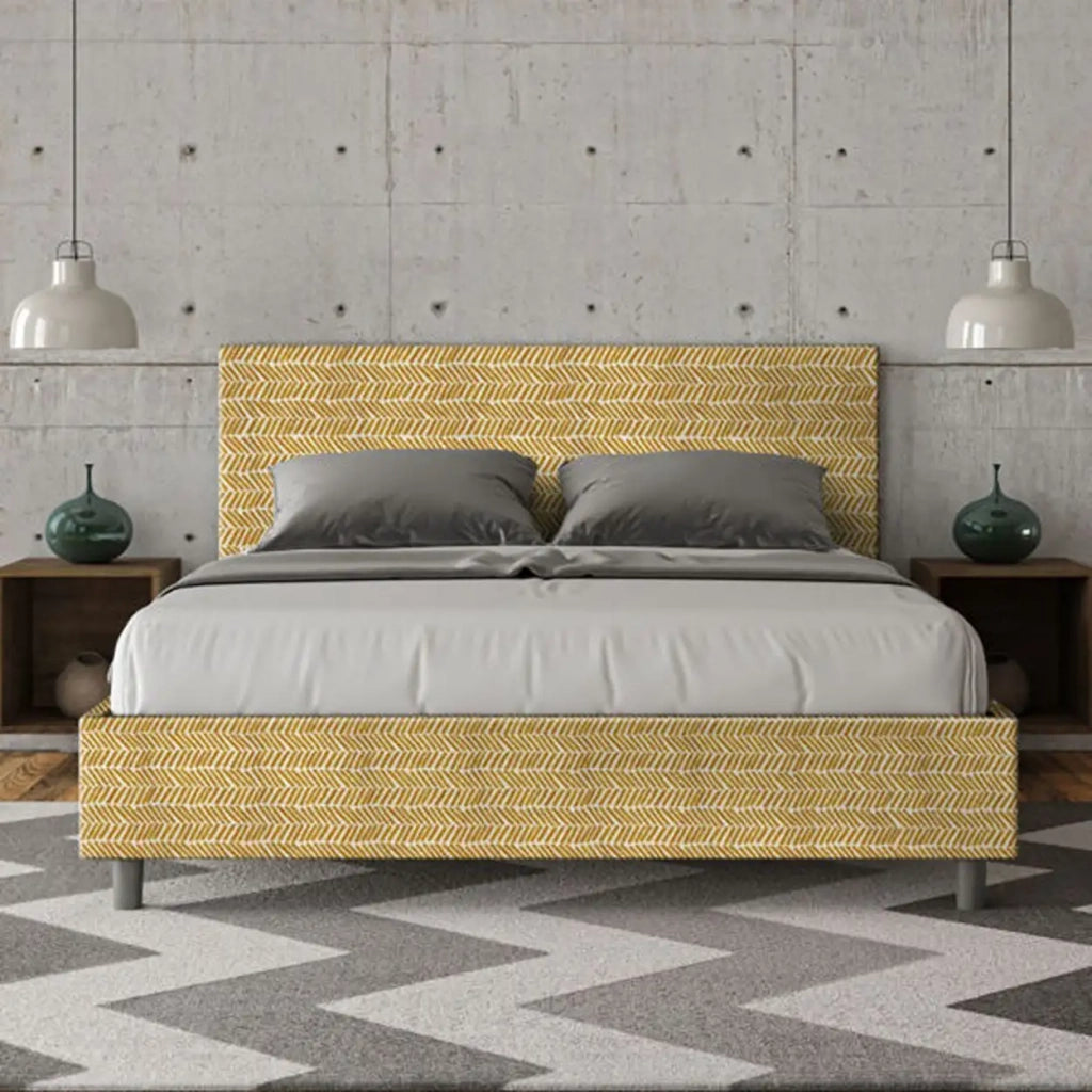 Letto matrimoniale senza rete imbottito 160x210 tessuto Aragona 3 giallo Adele