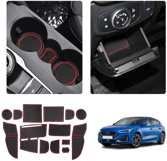Antislippanti in gomma per Ford Focus ST-Line 2022 2023 2024 Facelift Console centrale Antislippanti Stoffa impermeabile Bicchiere tenace Mat in gomma per Deurnaad Focus Active Accessori interni (Rosso)