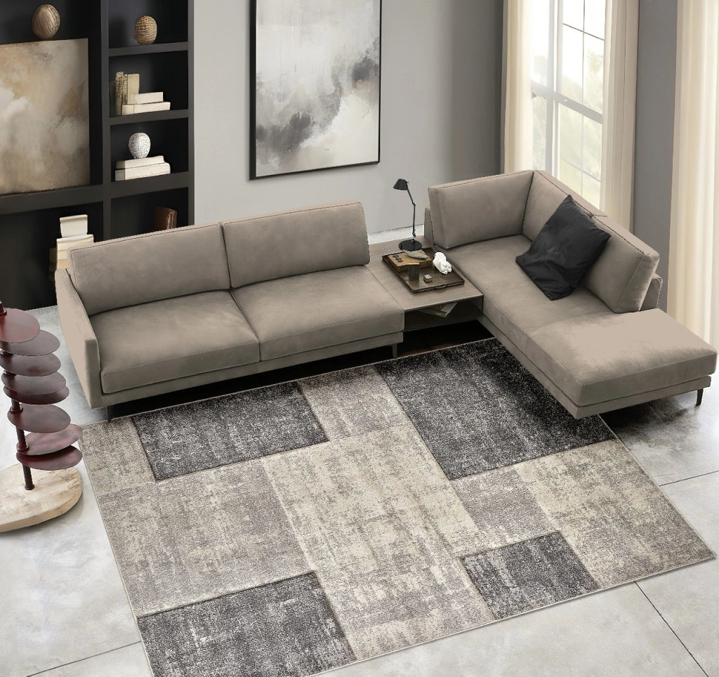 Tappeto FUNNY B3331 grigio cm.140x200 moderno disegno intarsiato a quadri