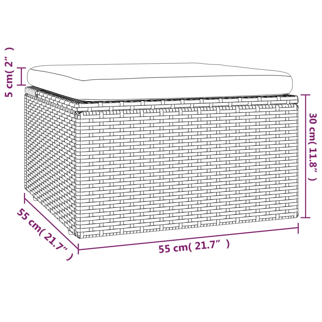 Poggiapiedi Giardino con Cuscino Grigio 55x55x30 cm Polyrattan 318668
