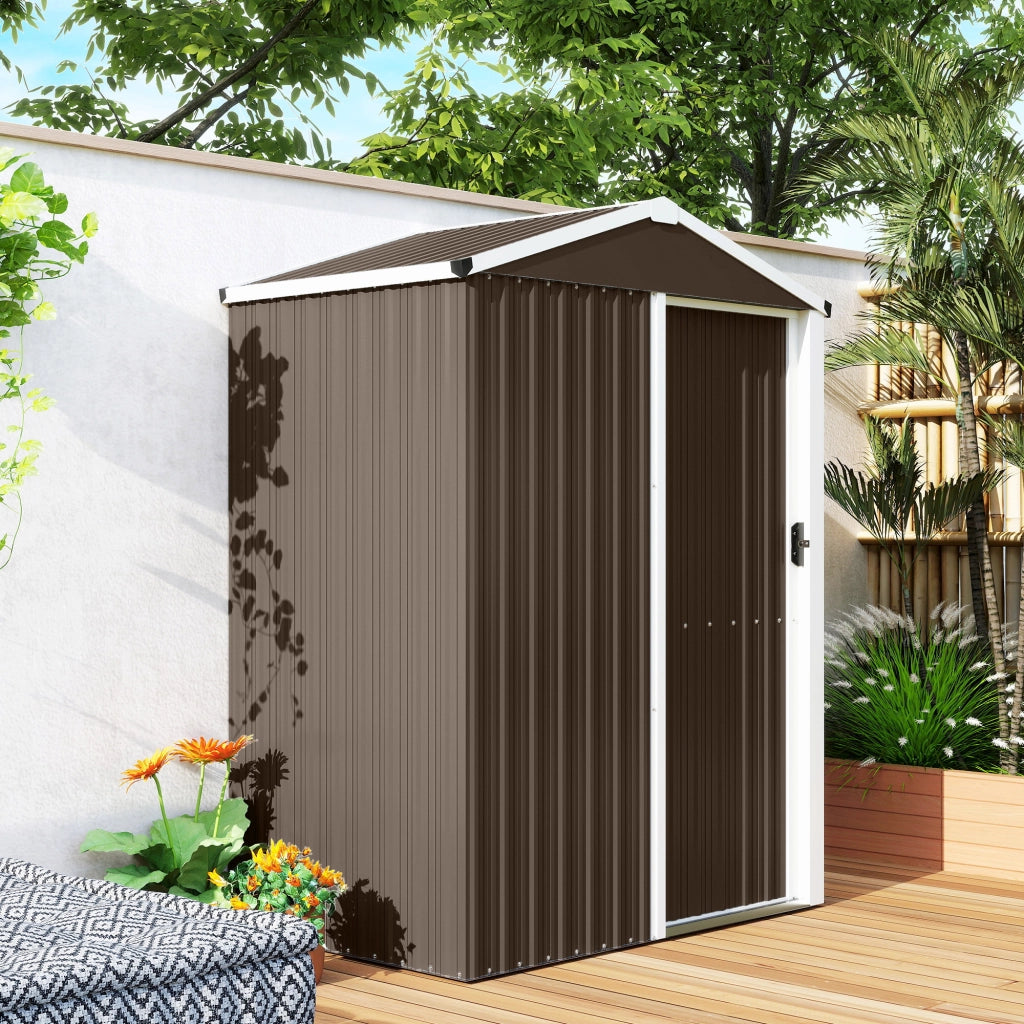 Casetta Box Porta Attrezzi da Giardino 136x87x179 cm Superficie 1.1m² con Porta Scorrevole Bloccabile in Acciaio Marrone