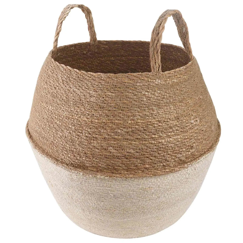Vaso da fiori con manici Bianco Ø 32 x 32 cm 100% Erba marina