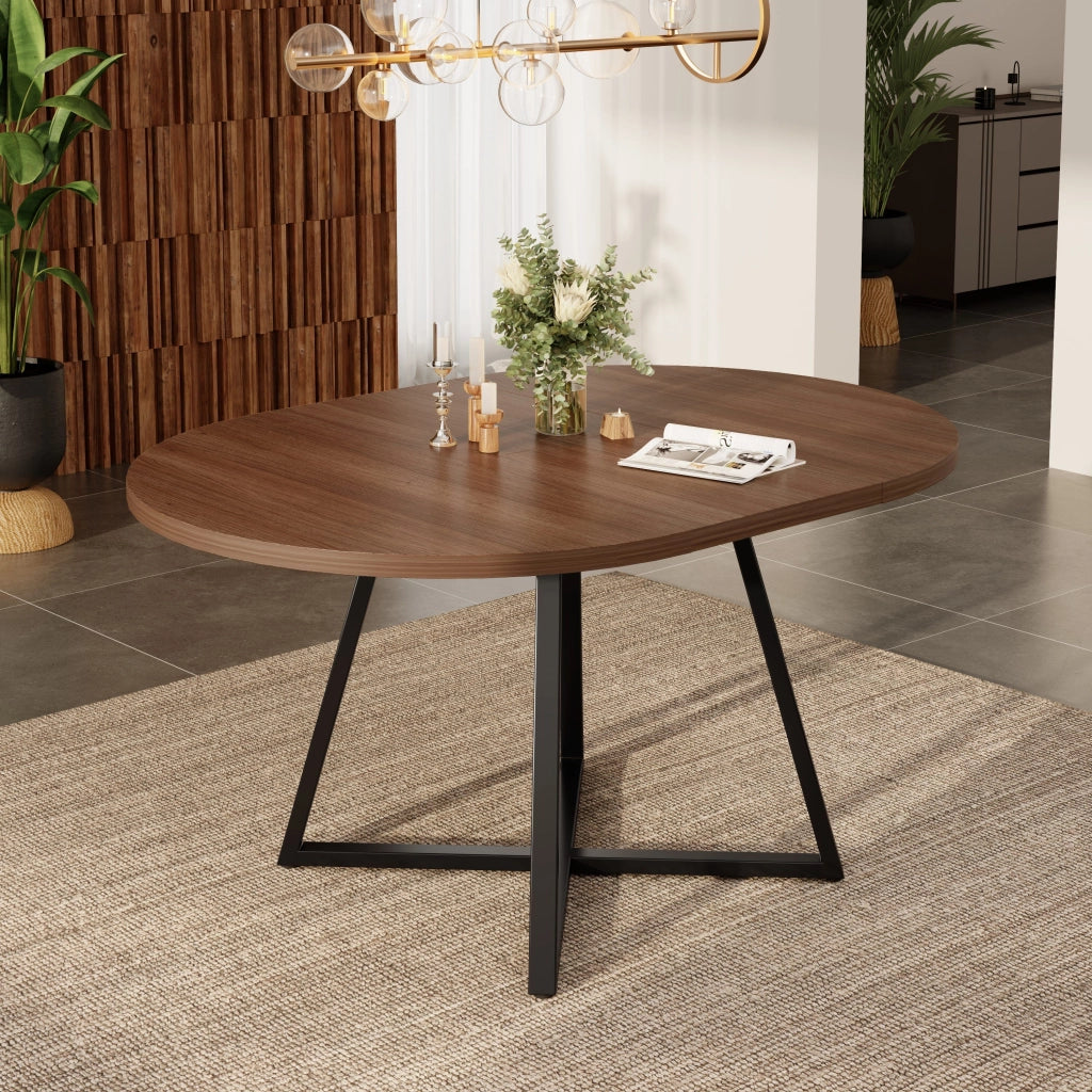 Tavolo da pranzo allungabile, 100/140 x 100 cm, adatto per 4-6 persone, design curvo, colore noce