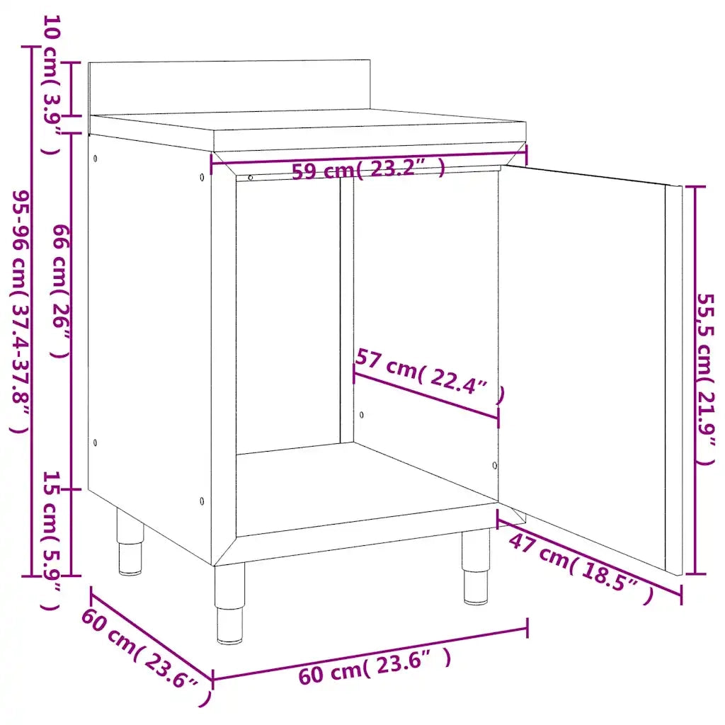 Set di 2 mobili da cucina professionali per impieghi gravosi 60 x 60 x (95-96) cm con alzatina regolabile acciaio inox argento 02_0055143