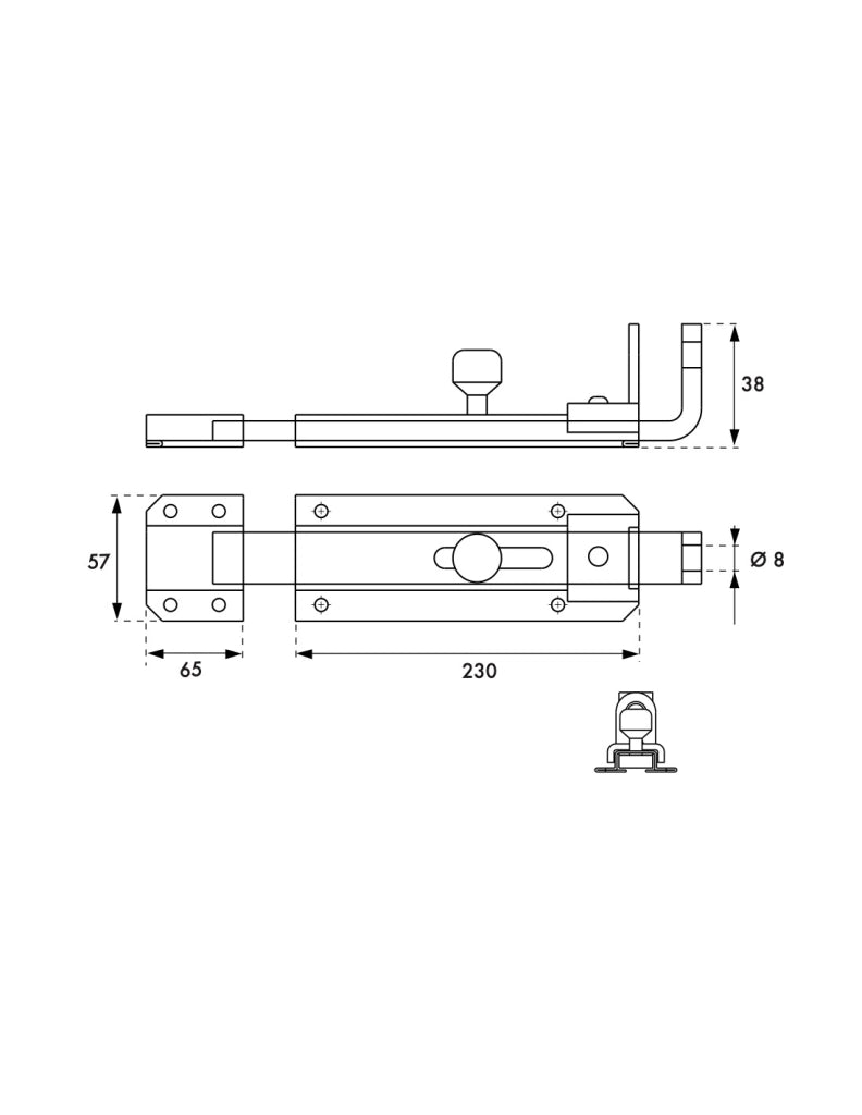 Chiavistello manuale lucchettabile pesante 230 mm, acciaio zincato – THIRARD