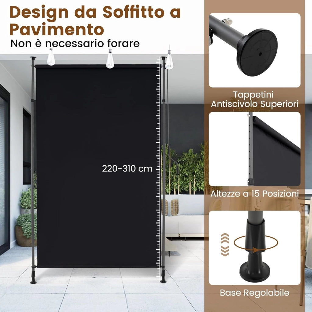 Tenda da Sole Verticale 150/200/250 cm, Tenda da Sole per Esterno Regolabile in Altezza con Manovella senza Foratura, Schermo per Privacy per Balcone, Piscina e Giardino (150 cm)