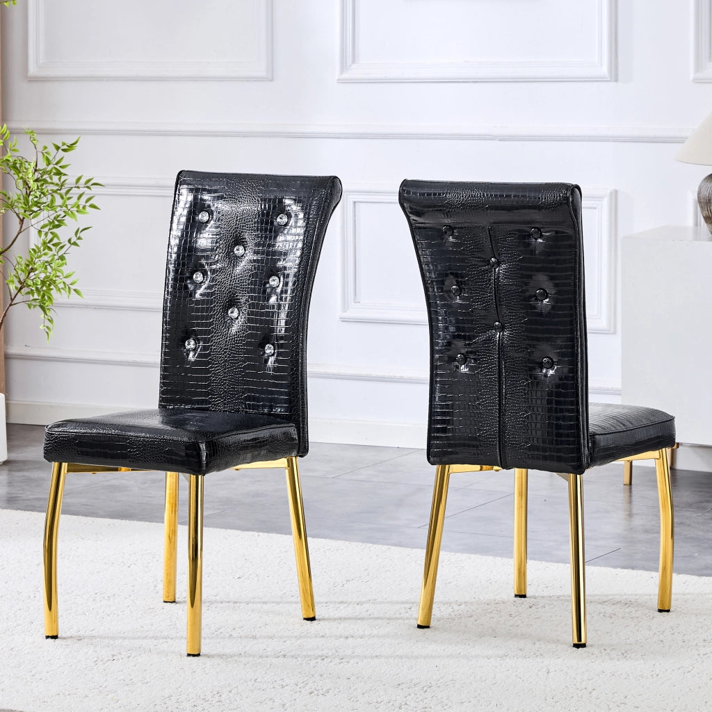 Set di 2 sedie da pranzo con design effetto coccodrillo e dettagli in cristallo in PVC nero e oro