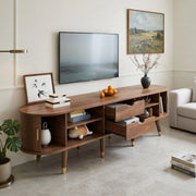 Cassettiera per TV 175 cm in noce con ante scorrevoli in rattan e MDF