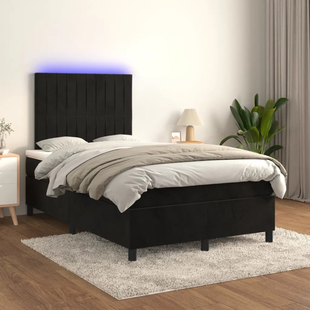 Letto a Molle con Materasso e LED Nero 120x190 cm in Velluto 3270325