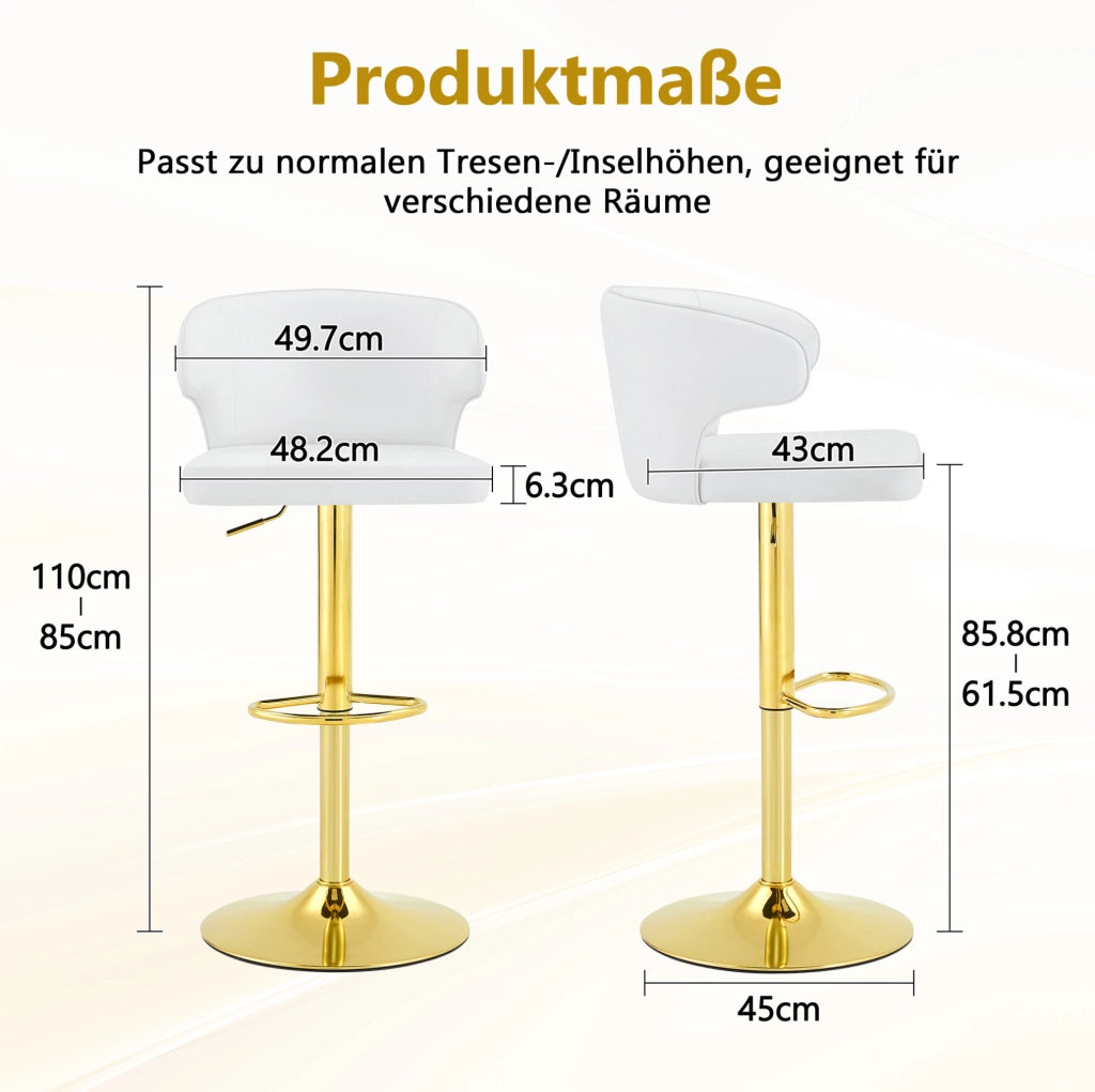 Sgabello da bar 85-110 cm bianco in PU, altezza regolabile e girevole