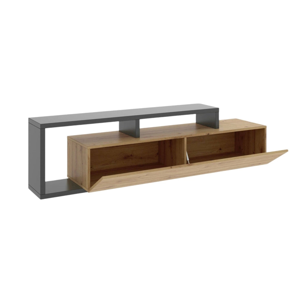 Mobile porta TV Argon, Credenza bassa da soggiorno, Madia da salotto per televisione, 165x40h47 cm, Rovere Nodi e Antracite