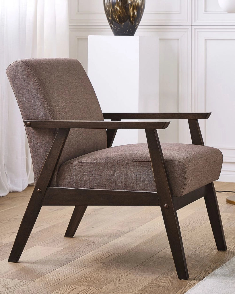 Poltrona Marrone Poliestere Tappezzeria Design Retrò Struttura In Legno Soggiorno
