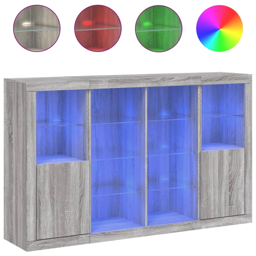 Buffet credenza cassettiera armadio mobile contenitore organizer per cucina soggiorno salotto con luci a LED 3 pezzi legno ingegnerizzato Sonoma grigio 02_0037236